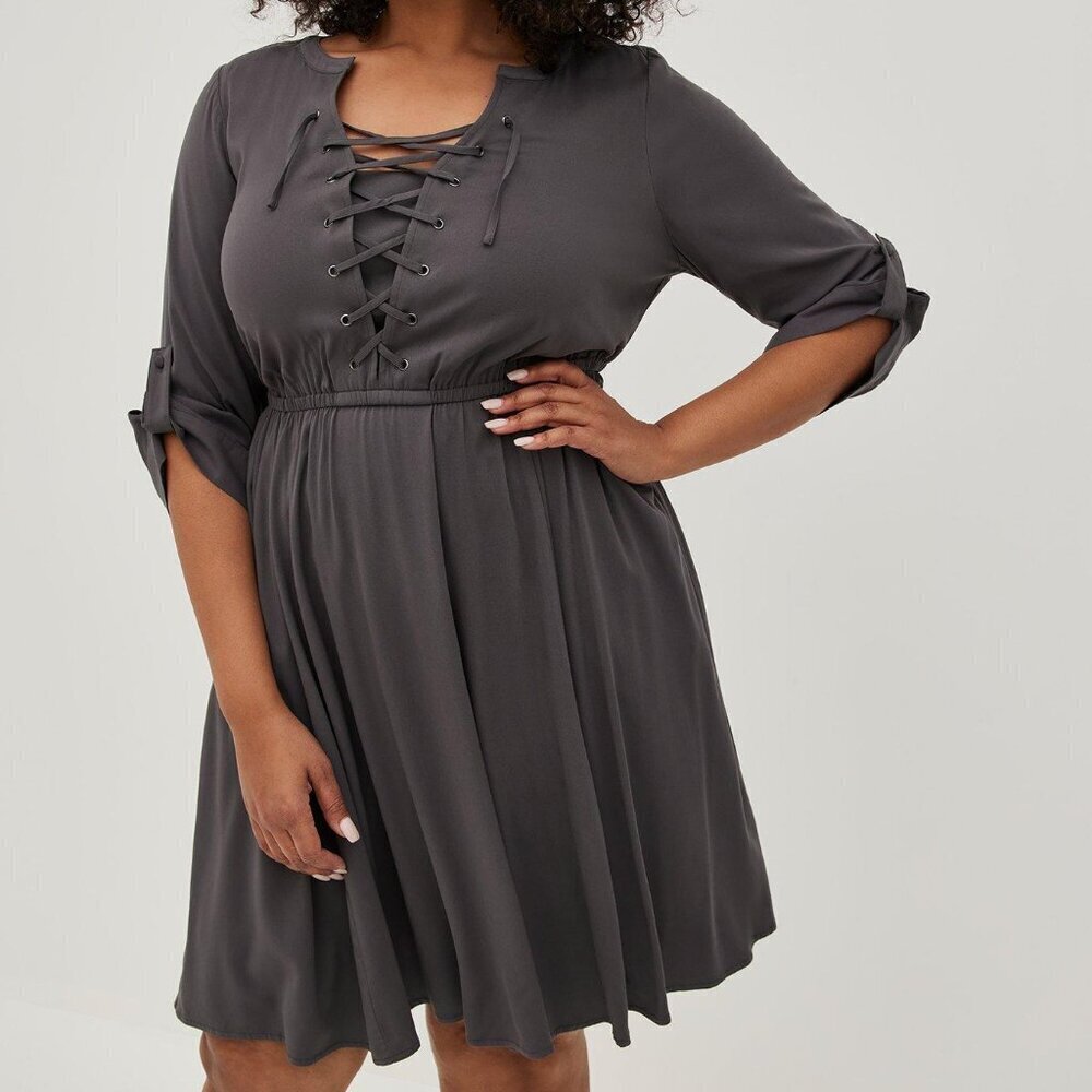 Mini Challis Lace-Up Shirt Dress